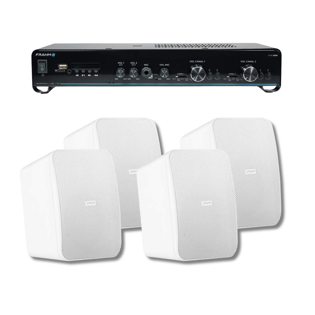 COMP Kit Som para Salas de Aula: Amplificador Slim 2500 G5 + 2 Pares de Caixas de Sobrepor CS5