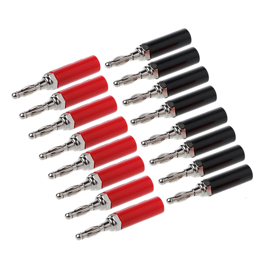Kit 16 Plug Conector Banana 4mm Vermelho Preto Para Cabos