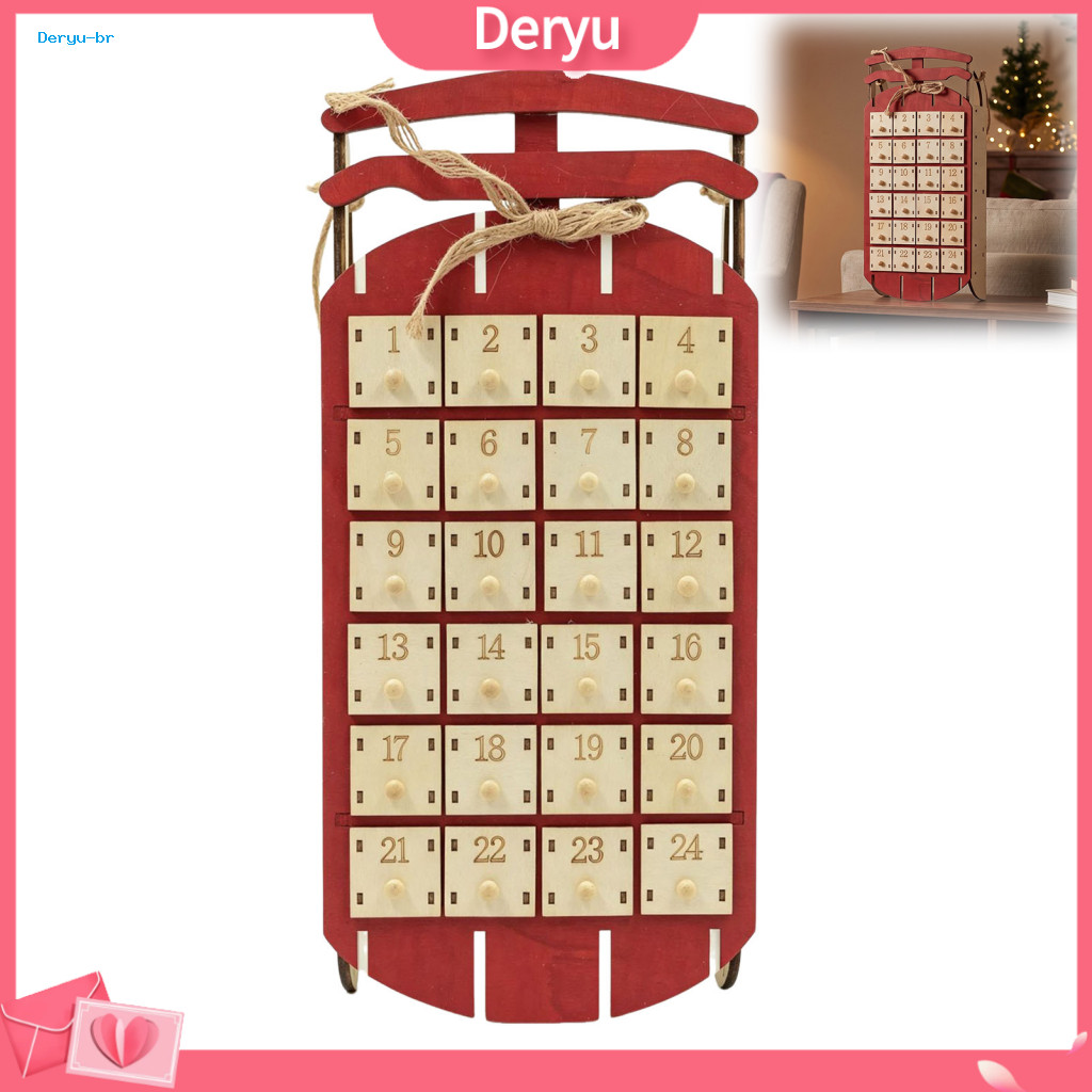 Christmas Tabletop Display Wooden Advent Calendar with 24 Drawers Holiday Countdown Box for Candy Toys Festive Hanging D