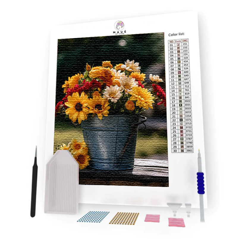 Kit Pintura Diamante - Balde de Flores (Diamond Art)