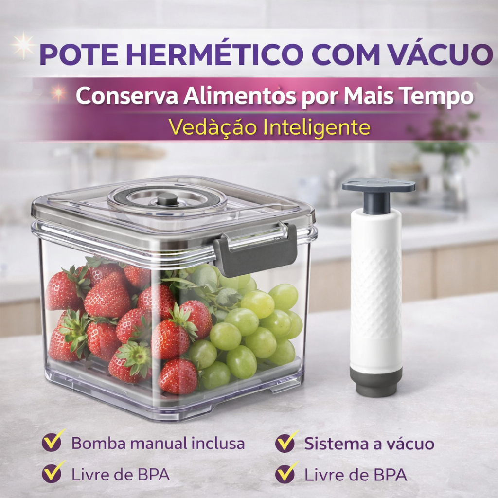 Pote Hermético Sistema Bomba Vácuo Capacidade 1 5 Litros Conservação Alimentos Cinza