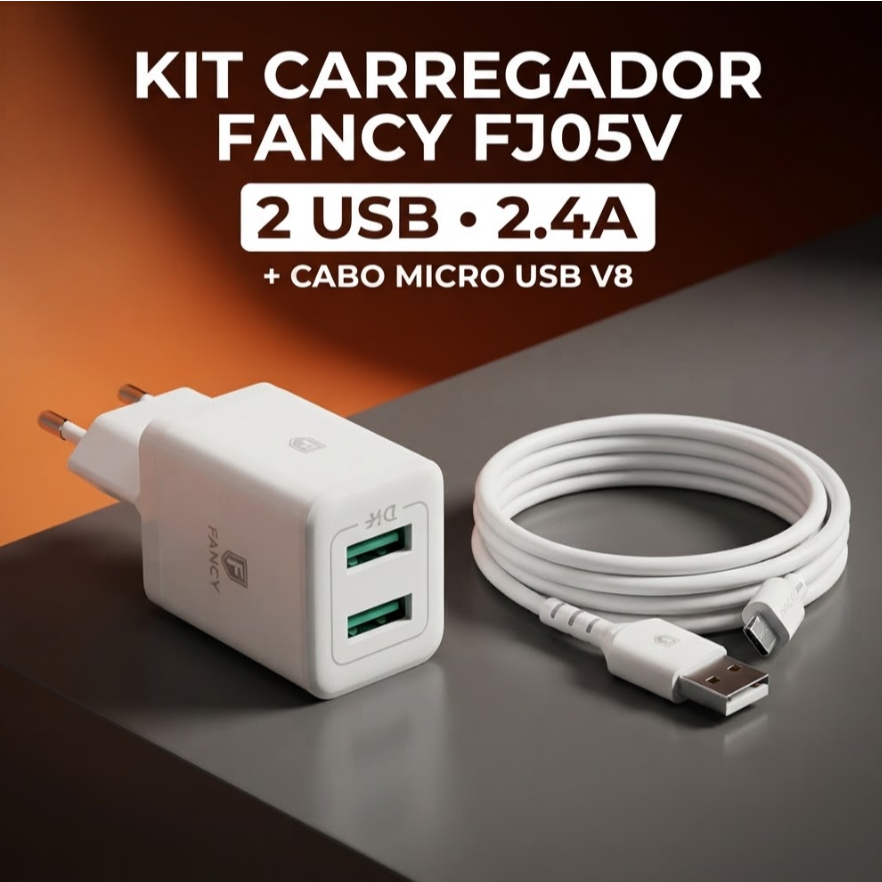 Kit Carregador Fancy FJ05V 2.4A 2 USB + Cabo V8
