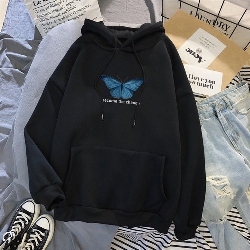 Moletom Canguru Unissex Borboleta Become The Change Moda Tumblr Fancy EUA Com Bolso 100% Algodão