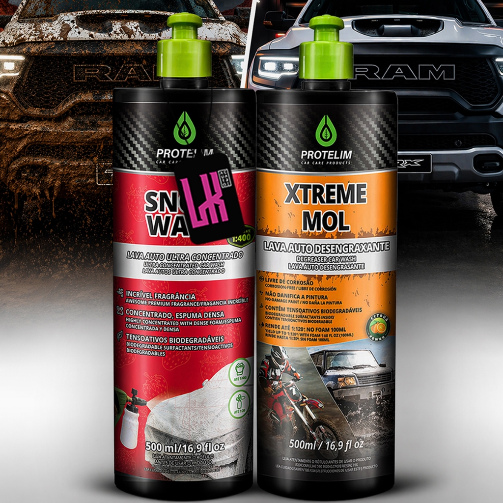 Kit Lava Carro Moto Shampoo Desengraxante Pre Lavagem Neutro Snow Wash Xtreme Mol Protelim