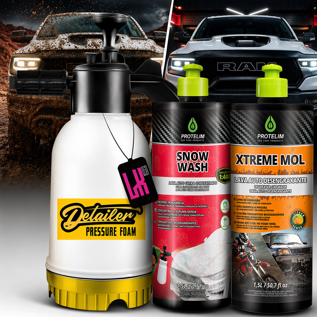 Kit Lavagem Snow Foam Manual 2l Snow Wash Xtreme Mol 1,5l Neutro Desengraxante Pre Lavagem Protelim