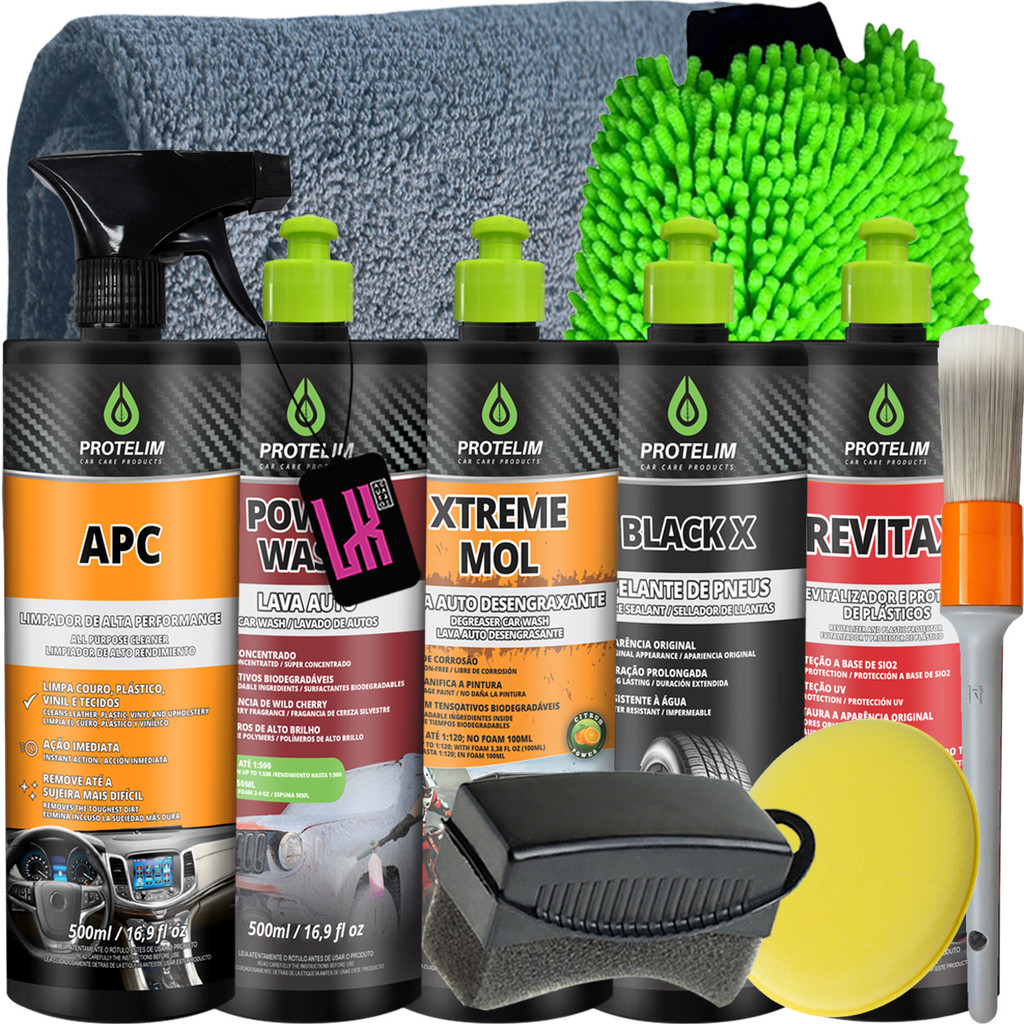 Kit Lavagem Automotiva Protelim Xtreme Mol Power Wash Black X Revitax 500ml