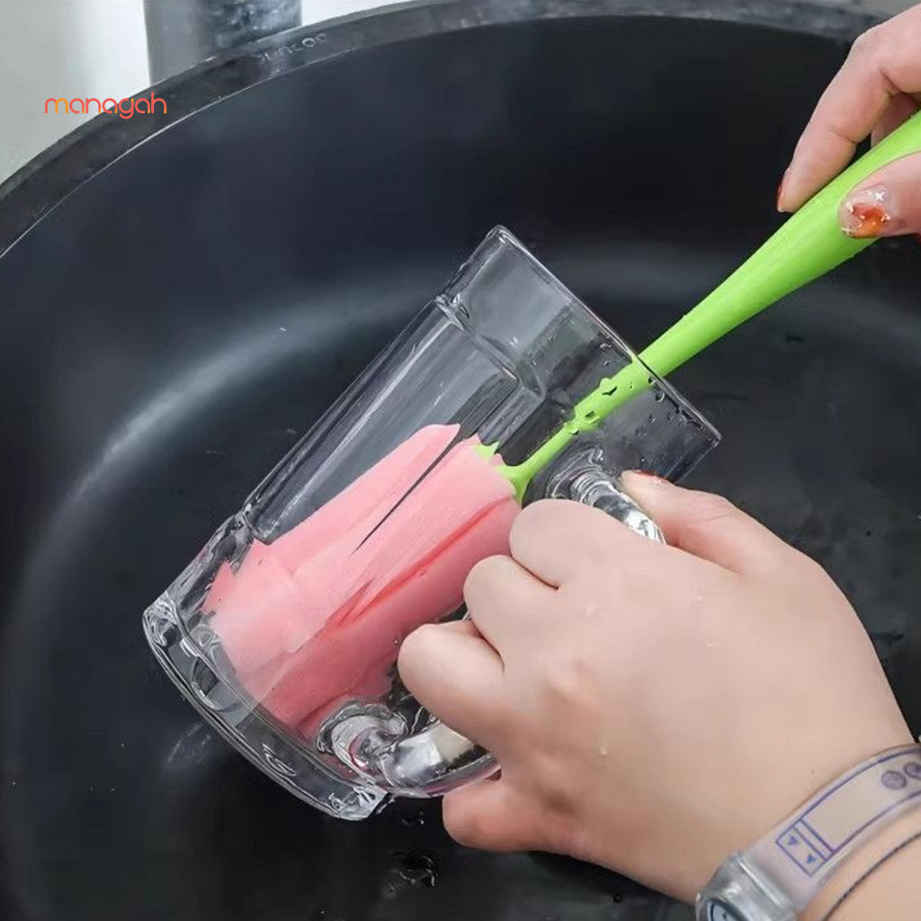 Foam-free Bottle Brush Cleaning with Comfortable Handle Unique Tulip Shape Cup Ergonomic for Scratch-free Perfect for Va