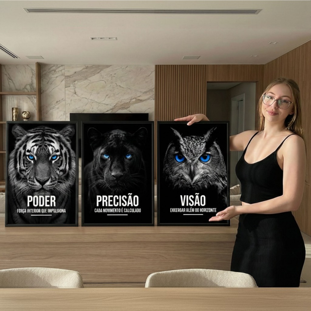 Quadros Decorativos Motivacional Business Luxo Poder Precisão Visão Kit 3 Quadros