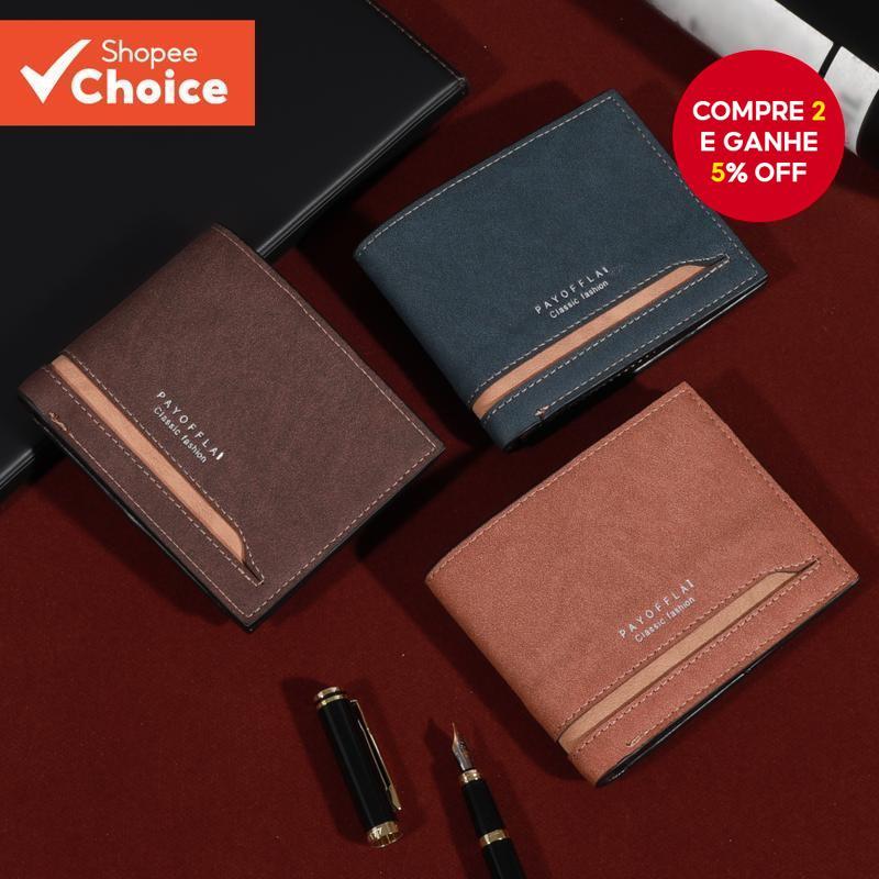 Carteira Masculina De Couro PU Slim Business-Design Horizontal Com Vários Compartimentos Para Cartões 