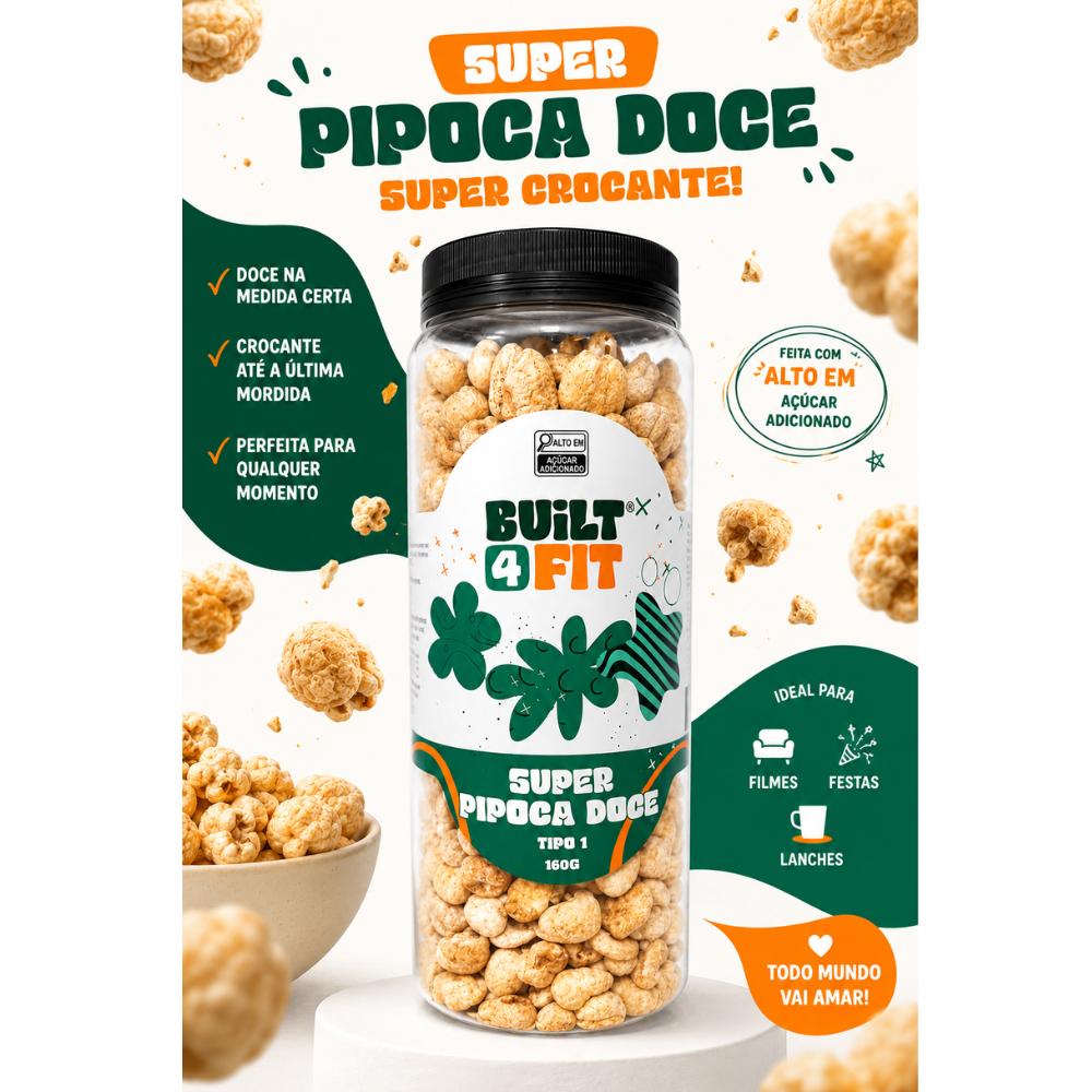 Super Pipoca Doce Built 4 Fit Extrema Crocante Pote Artesanal Caramelizada 160g