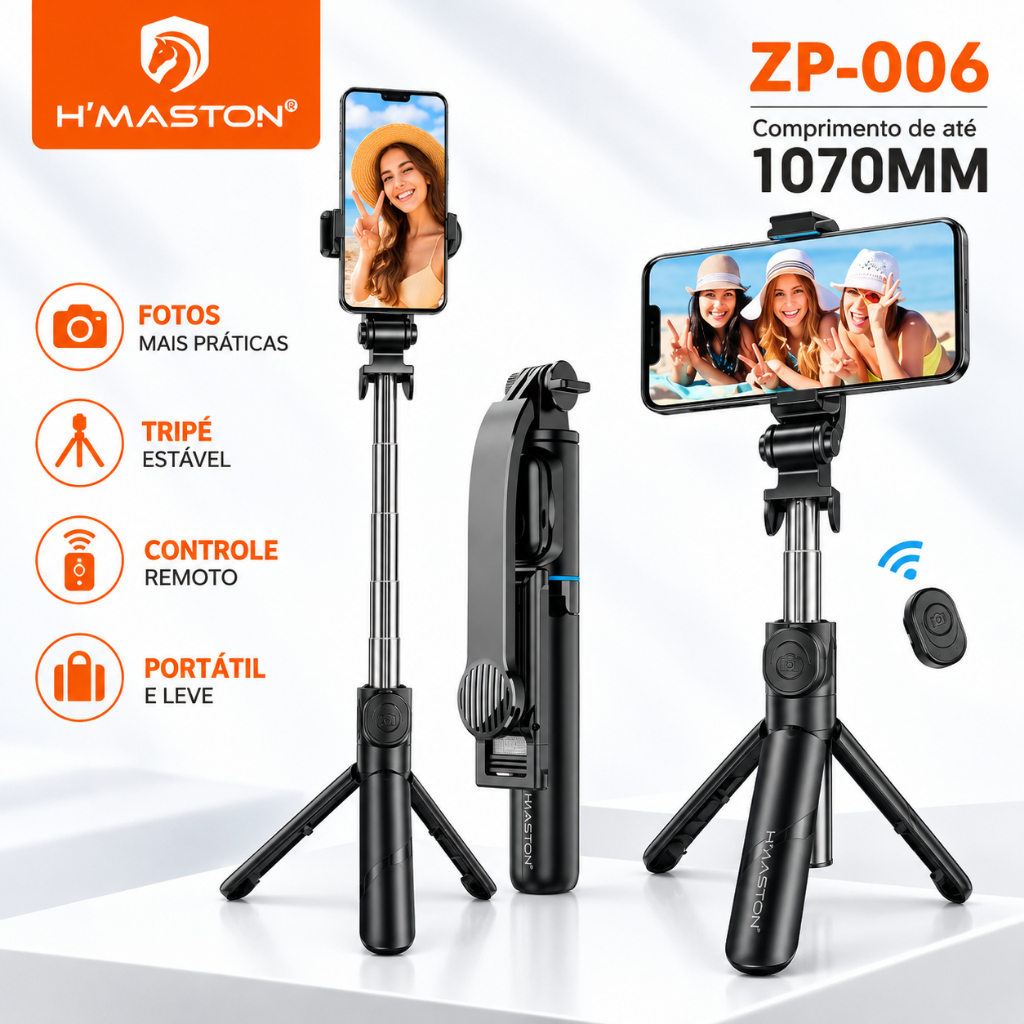 1m Mobile Phone selfie Stick Tripod, Built-in Remote Control, Portable