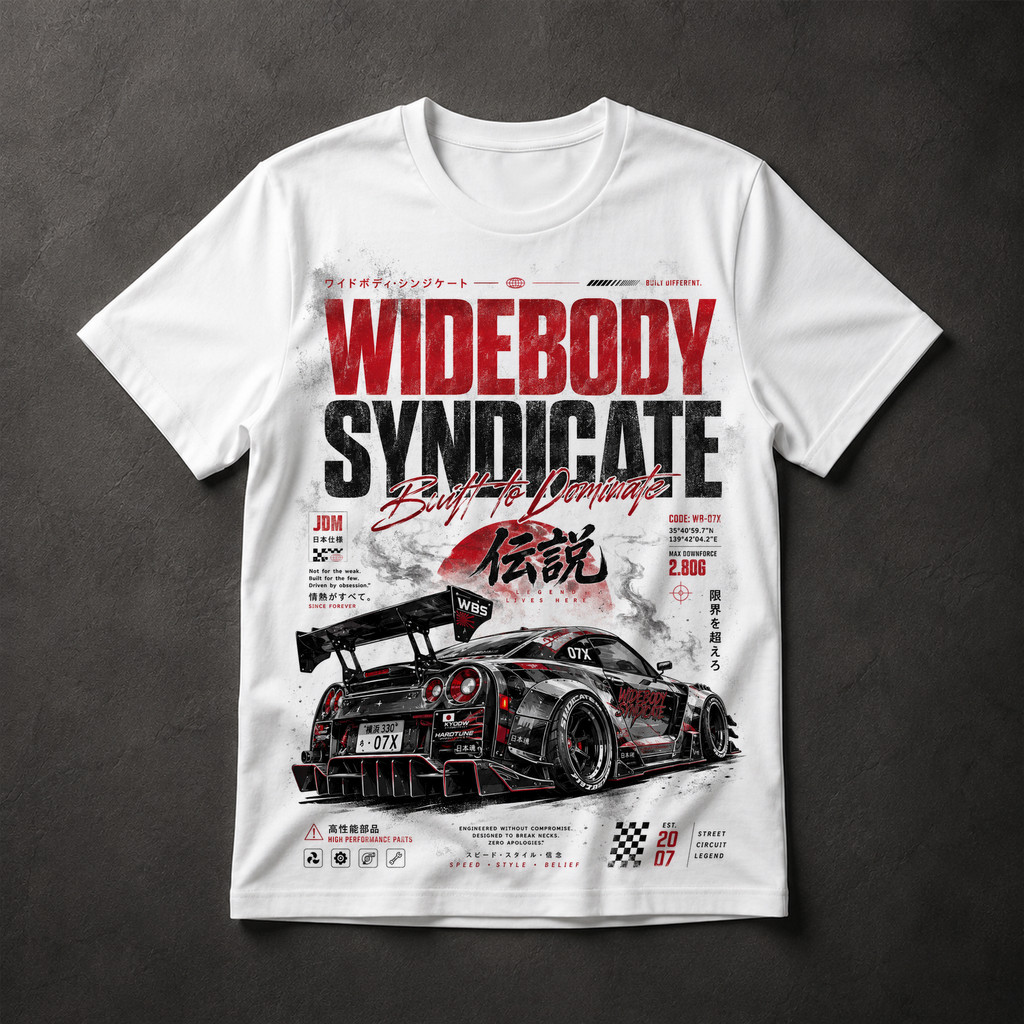 Camiseta Widebody Syndicate Built to Dominate JDM Carro Tunado Masculina