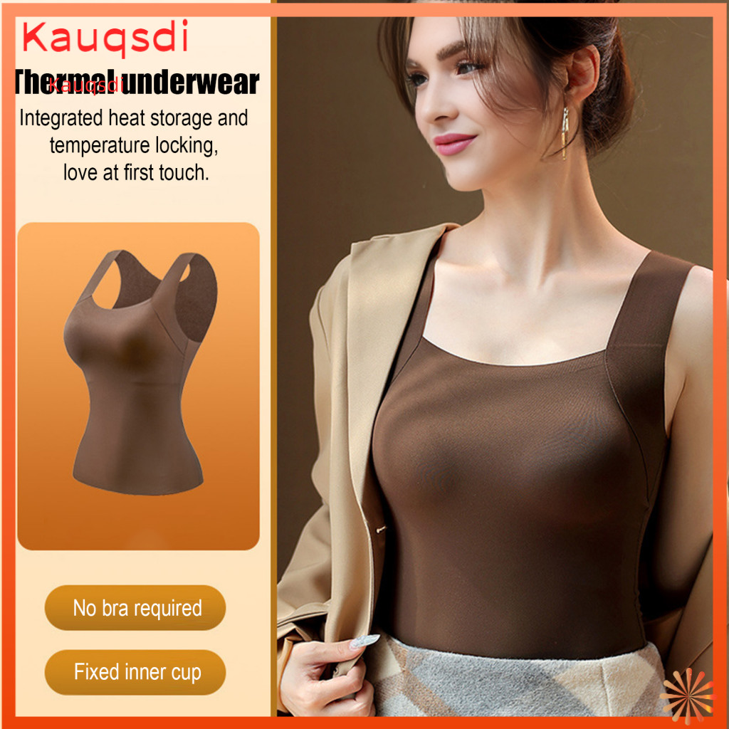 Base Layer Vest High Elasticity Thermal Women’s Tank Top Fleece Lined Undershirt with Built-in Bra Stretch Soft Warm C