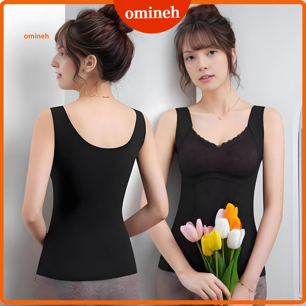 Women Thermal Tank Top with Built-in Chest Pads Base Layer for Women’s Fleece Lined Lace V Neck Bra Warm Camisole for
