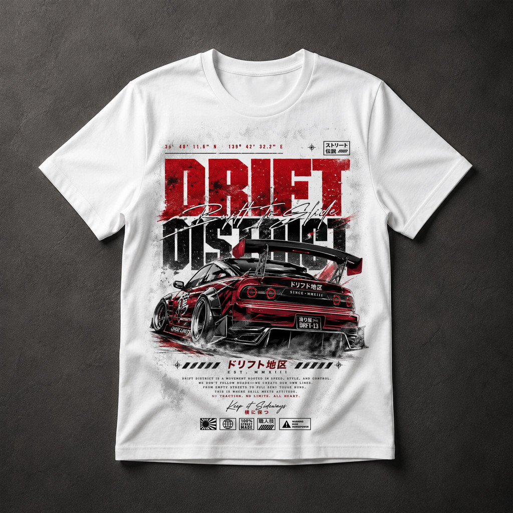 Camiseta Drift District Built to Slide Carro Tuning JDM Vermelho