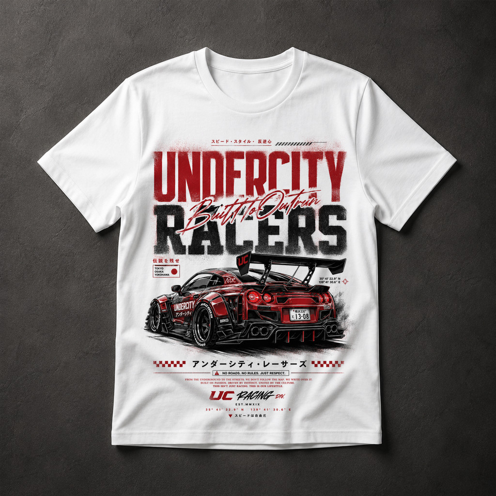 Camiseta Undercity Racers Built to Outrun Carro Tuning JDM Streetrace