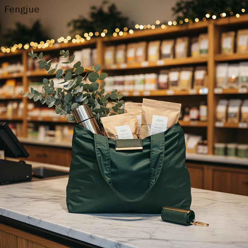 Fengjue Portátil Reutilizável Saco De Compras Dobrável Mini Eco-Friendly Chaveiro Tote Para Estudante Escola Uso BR