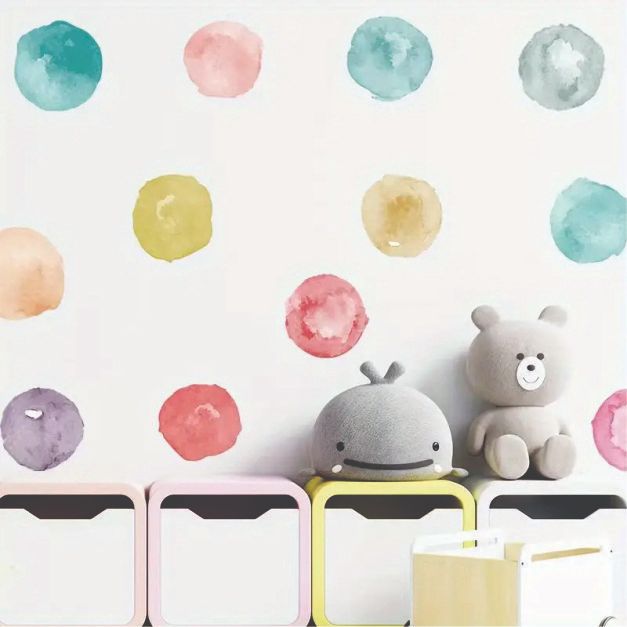 1 Folha 12 Adesivos  bolinha  de Parede DIY Coloridos em Estilo Aquarela - não estrela borboleta