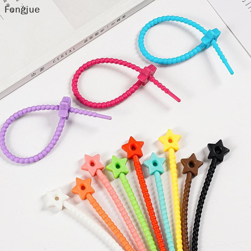 Fengjue 10 Pçs Flor Em Forma De Estrela Colorido Silicone Gravata Bonito DIY Chaveiro Pingentes Para Fone De Ouvido Carg