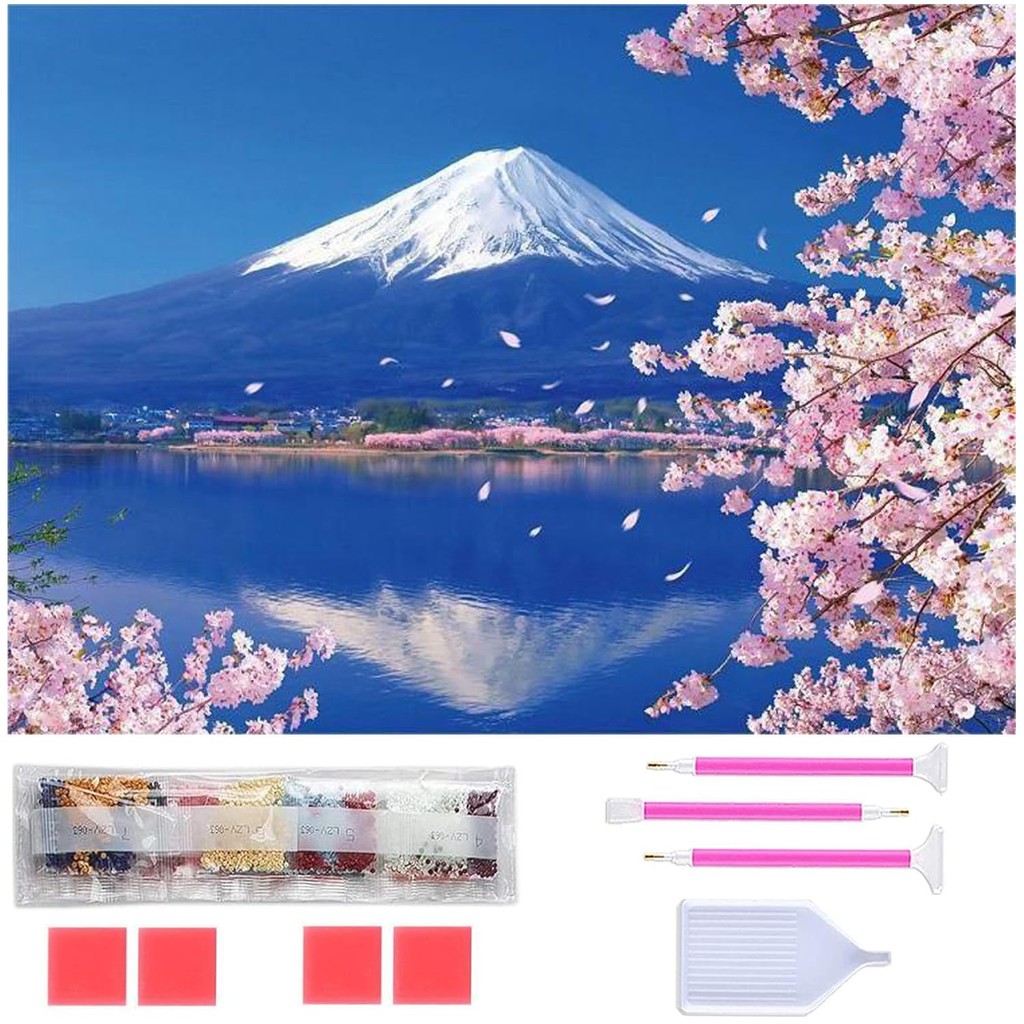 Diamond Art Rinimie Diamond Art Kit Cherry Blossom Blossom Fuji Diamond Bead Pintura Kit 5D Mosaic Art