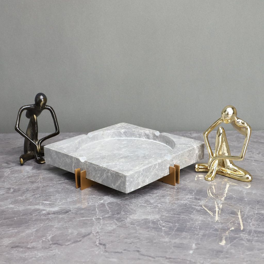6QUD Modern minimalist metal figure marble ashtray, decorative piece for living rooms, model homes, coffee tables, hotel