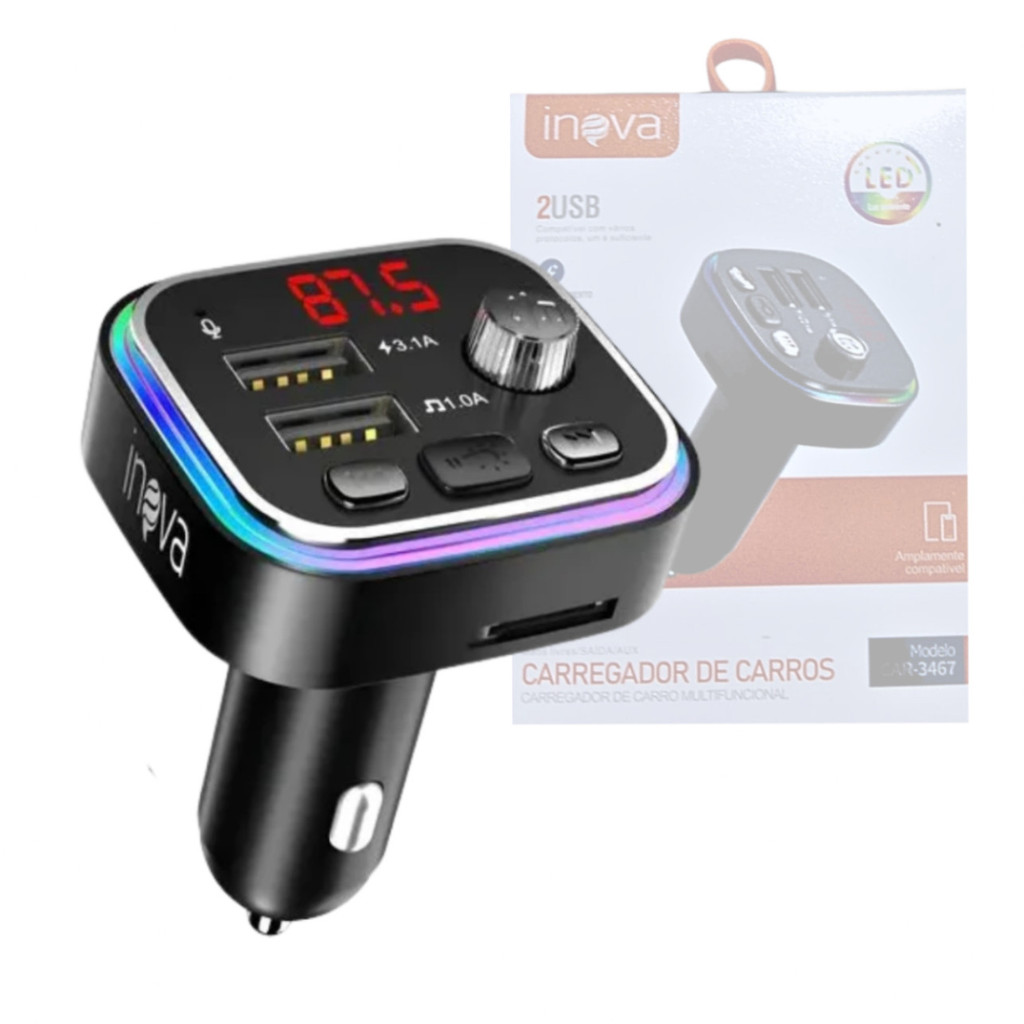 Transmissor Veicular MP3 Player Bluetooth 02 Portas USB