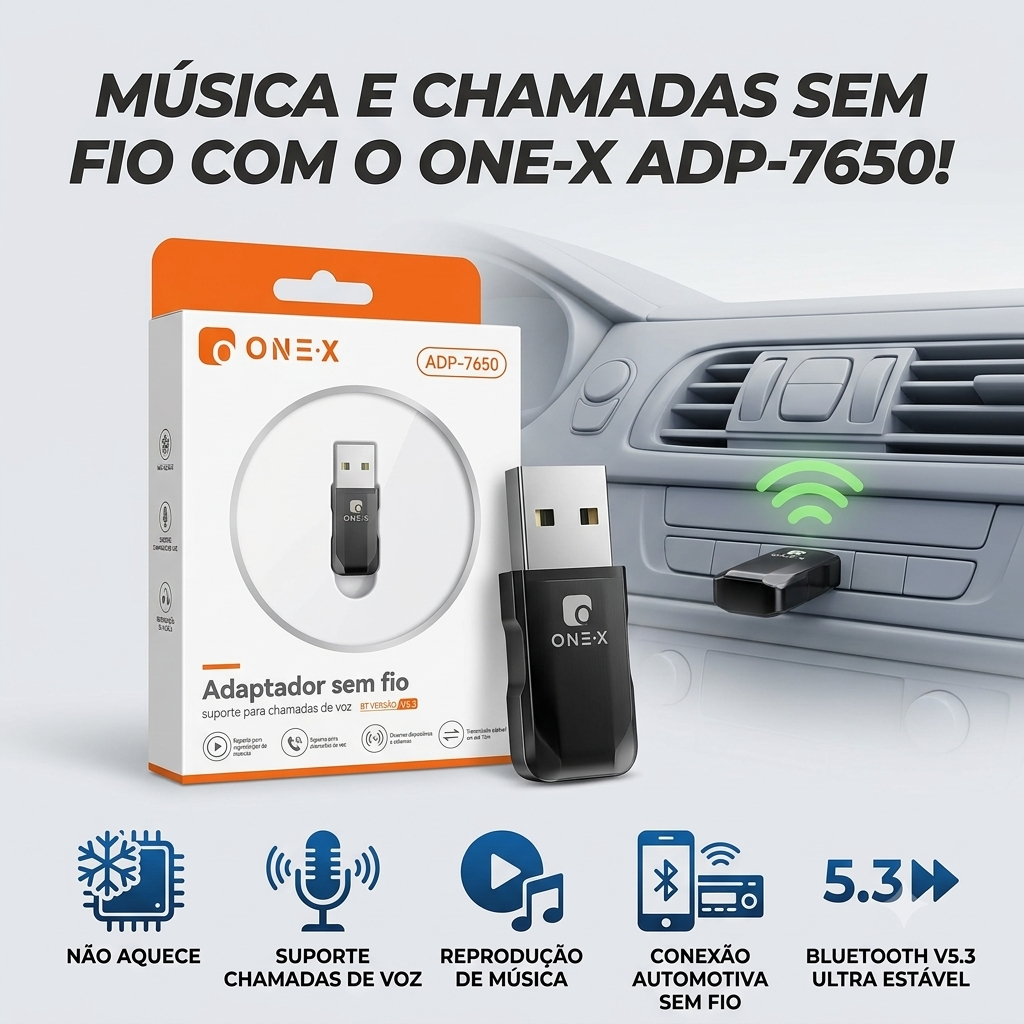 Adaptador Bluetooth 5.3 USB Receptor e Transmissor de Áudio para PC Notebook Carro Caixa de Som Plug Play ADP-7650