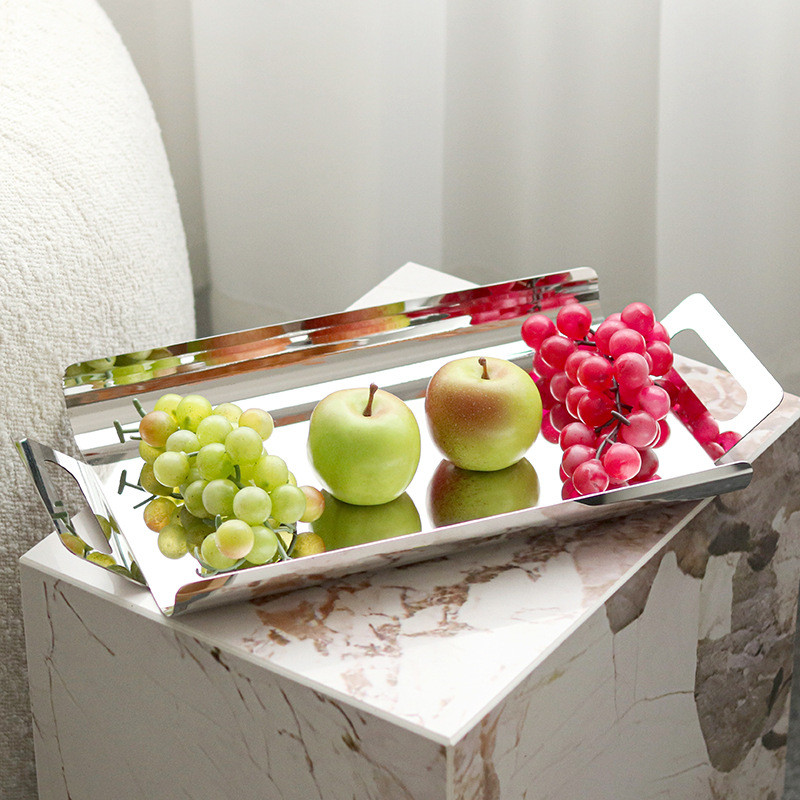 8NOA Light luxury style rectangular storage tray, creative stainless steel tea tray, suitable for model rooms, home livi