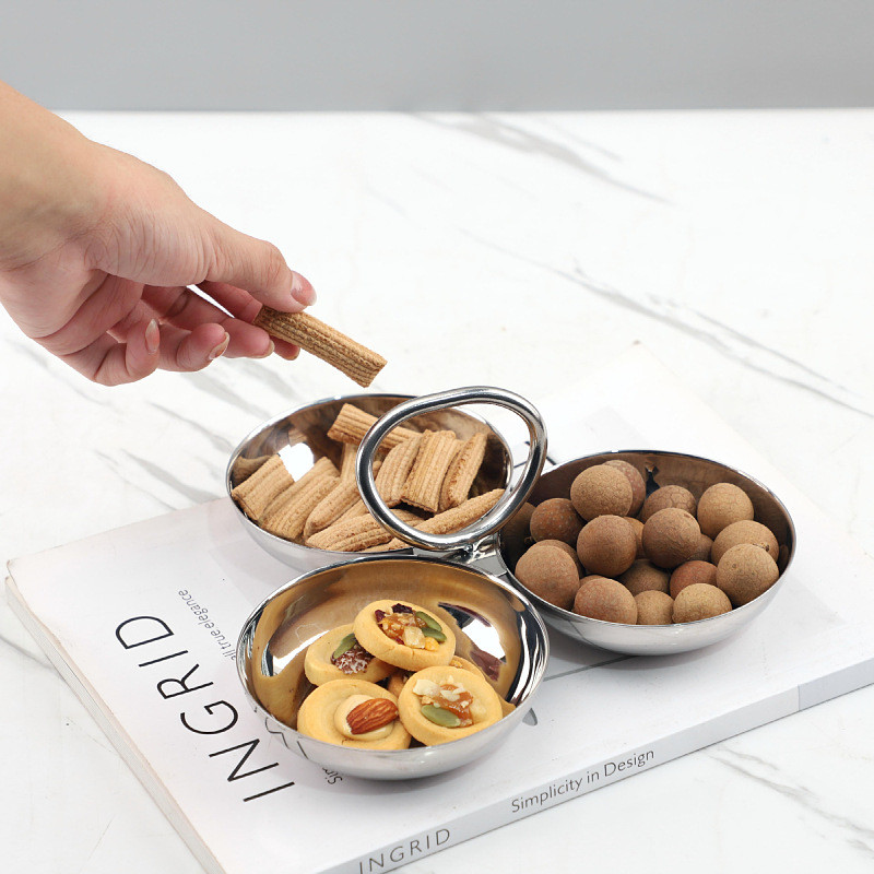 KSKL European-style light luxury304Stainless steel three-compartment serving tray, dessert tray, tea tray, suitable for