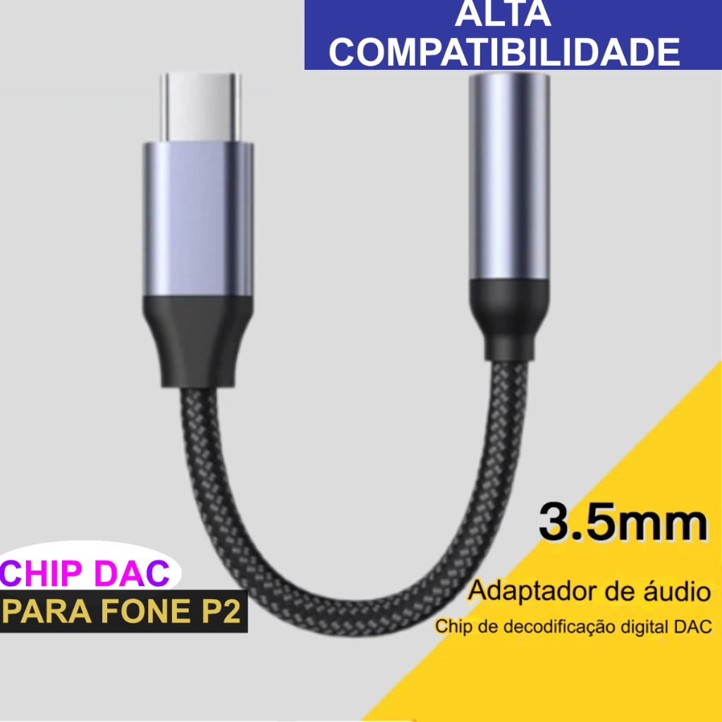 Cabo Adaptador Tipo C Usb-c Para Fone Ouvido P2 P3 3.5mm