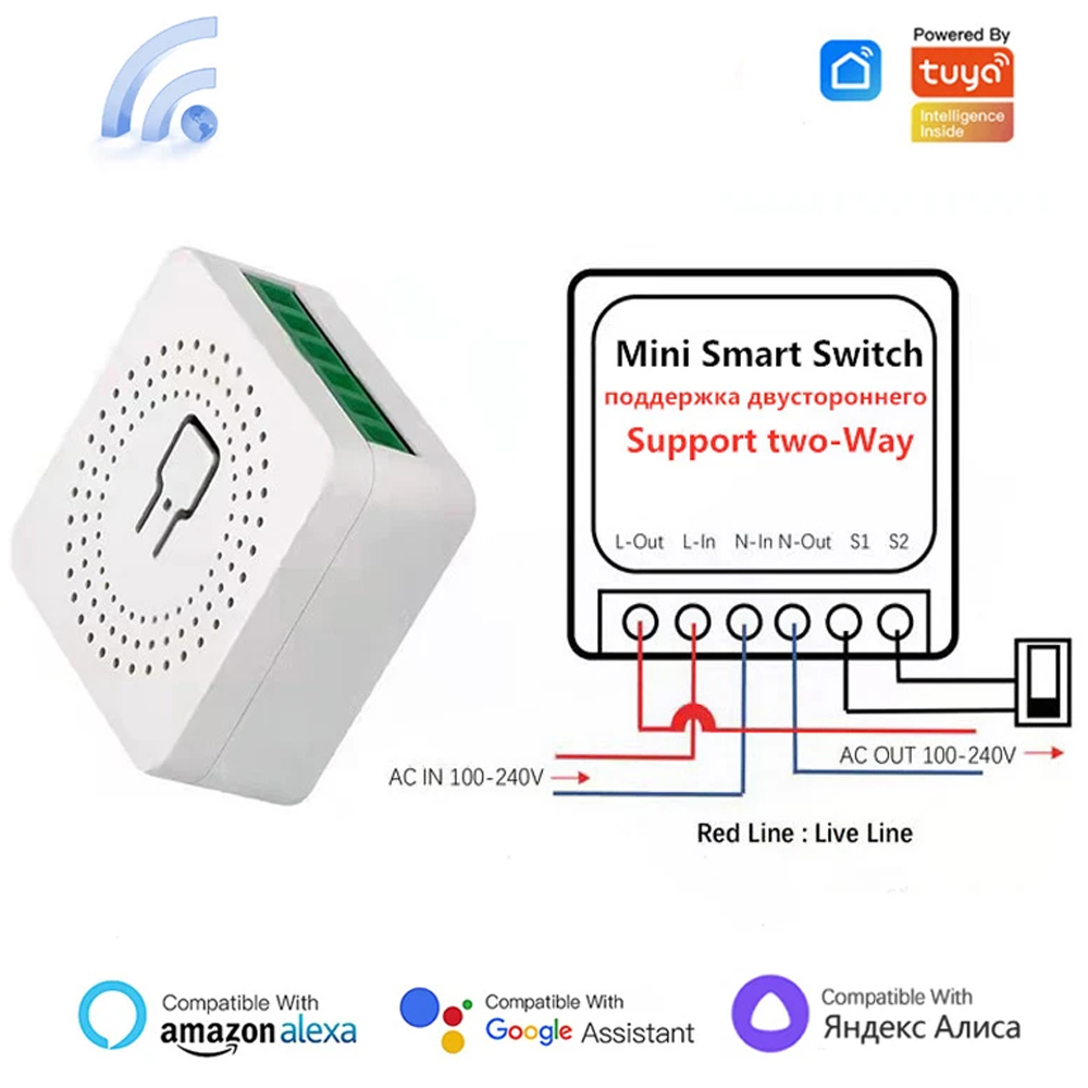 Mini 16A 2 Vias WiFi DIY Switch Timer Relé Tuya Controle Remoto De Voz Automação Para Smart Life Alexa Google Home , Luz