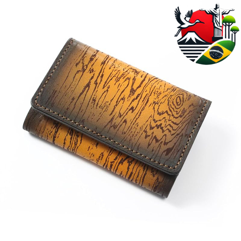GROOVE GEAR Men's Business Card Holder – Made in Japan, Genuine Leather with Wood-Grain Texture, Large-Capacity Card Cas
