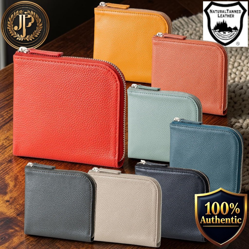 Business Leather Factory L-Zip Wallet, Water-Repellent Genuine Cowhide Leather, 10-Card Capacity