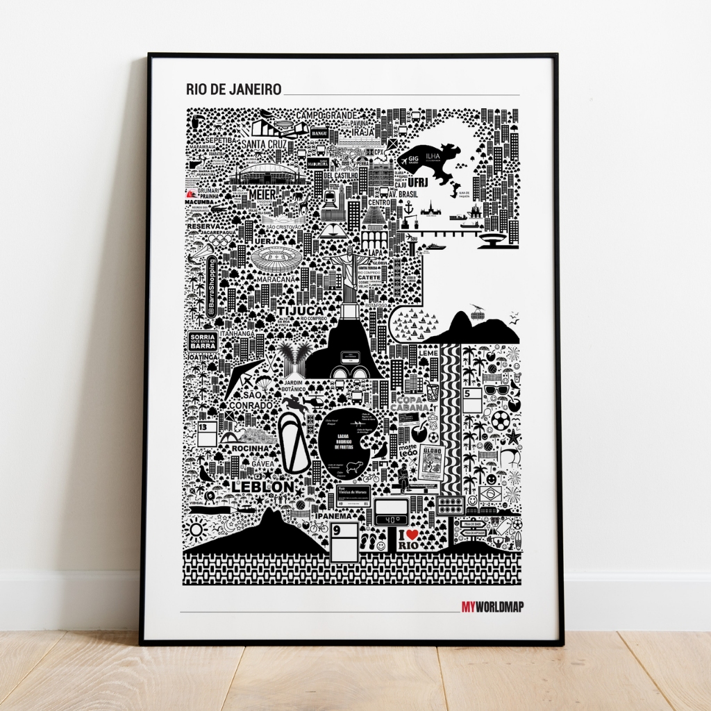 Pôster Mapa Rio de Janeiro Ilustrado Iconográfico - Minimalista - A2 60X42