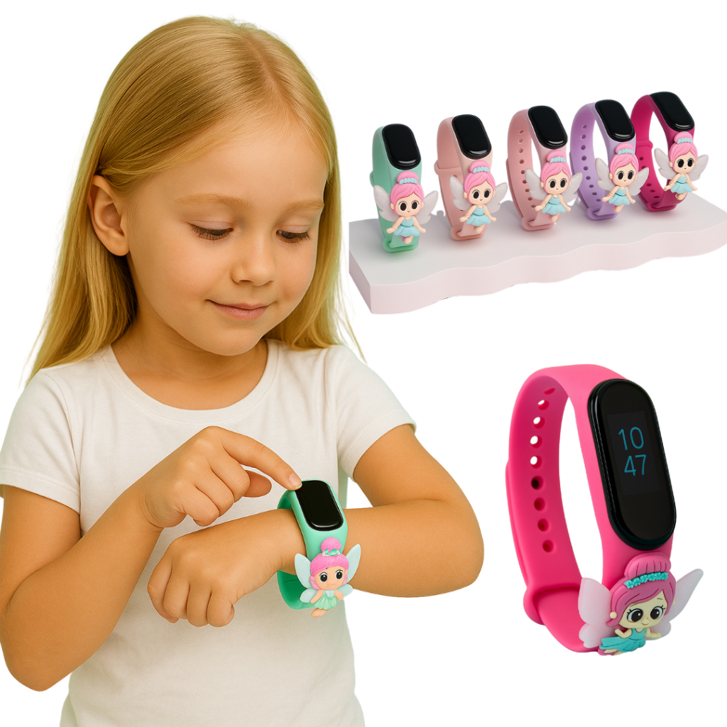 Relógio Digital Infantil Fadinha com Exibição de Data e Hora Menina Feminino