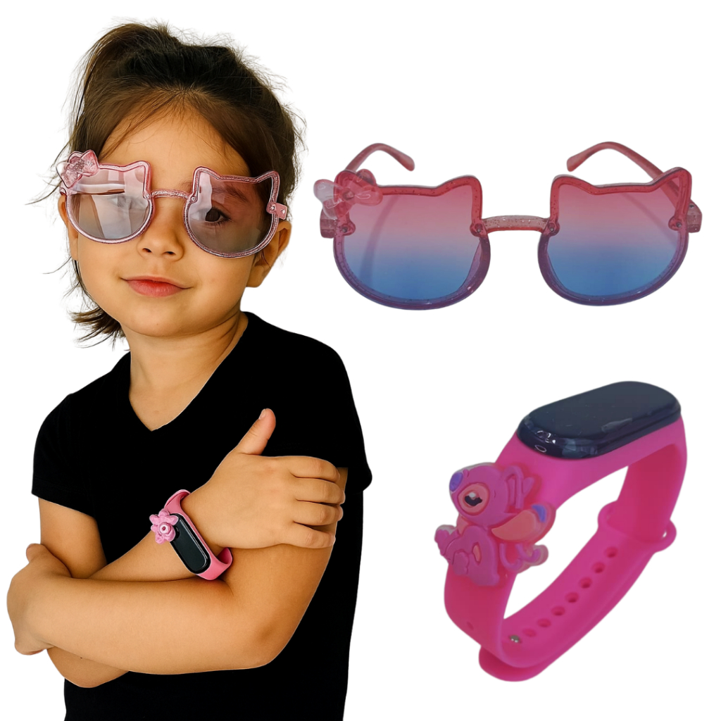 Kti Infantil Menina Oculos Com Relogio Da Angel Stitch Menina Feminino Data & Hora
