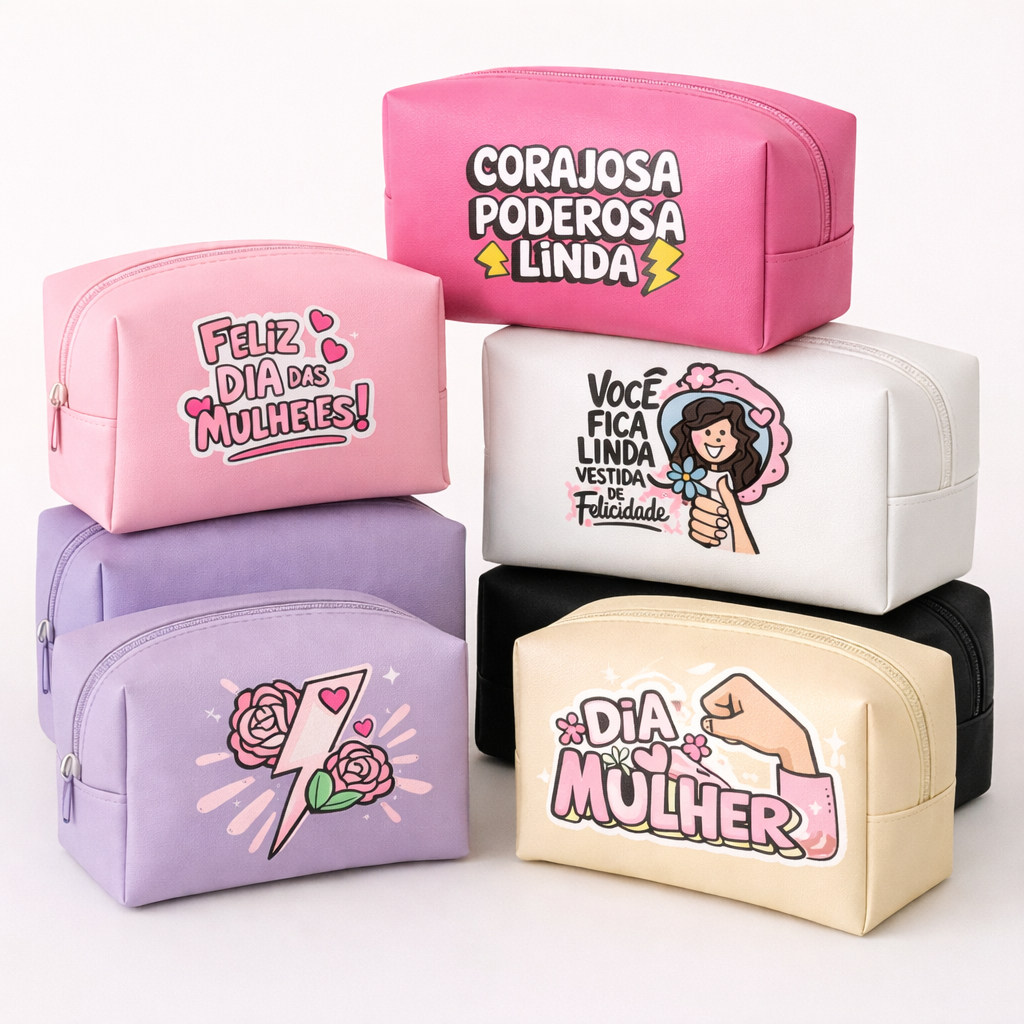 Bolsa Necessaire com Frases Femininas e Datas Comemorativa - Varias Estampas