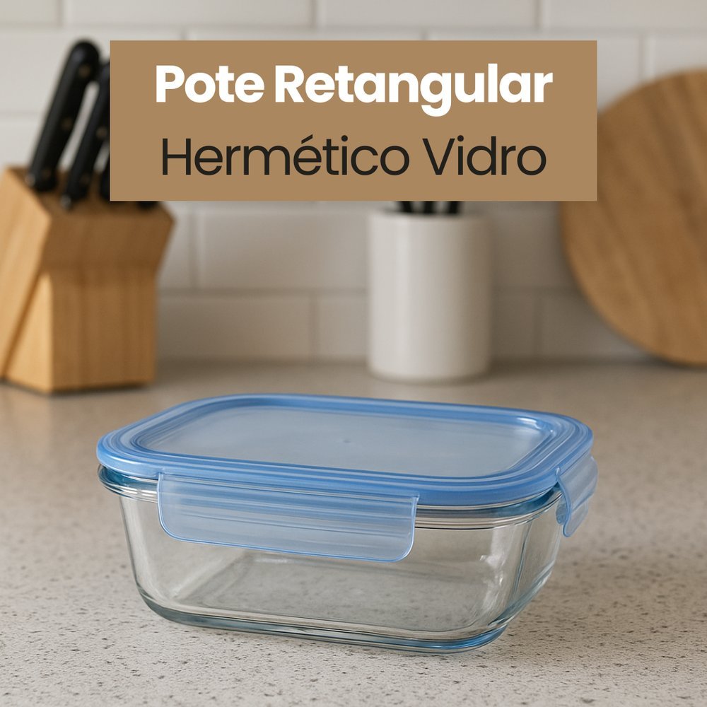 Pote Retangular Hermético Vidro 370ml, compatível com: geladeira, freezer, micro-ondas e Lava Louças, empilháveL