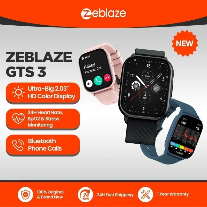Novo Zeblaze GTS 3 Voice Calling Smart Watch Ultra-big 2.03'Tela HD 24H Monitor De Saúde 100 + Modos Esportivos 200 +