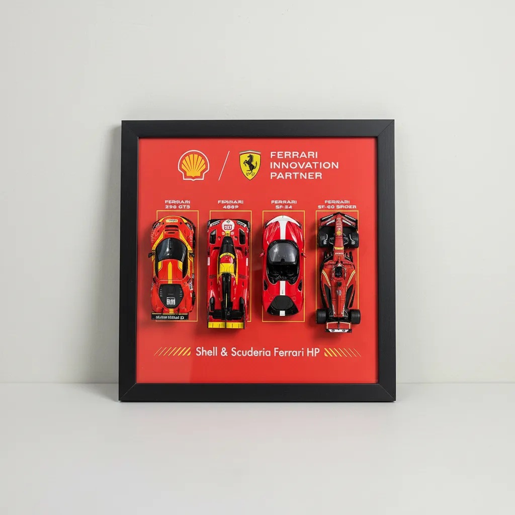 Quadro expositor para Ferrari Shell Lendas 30x30cm para Miniaturas Coleção