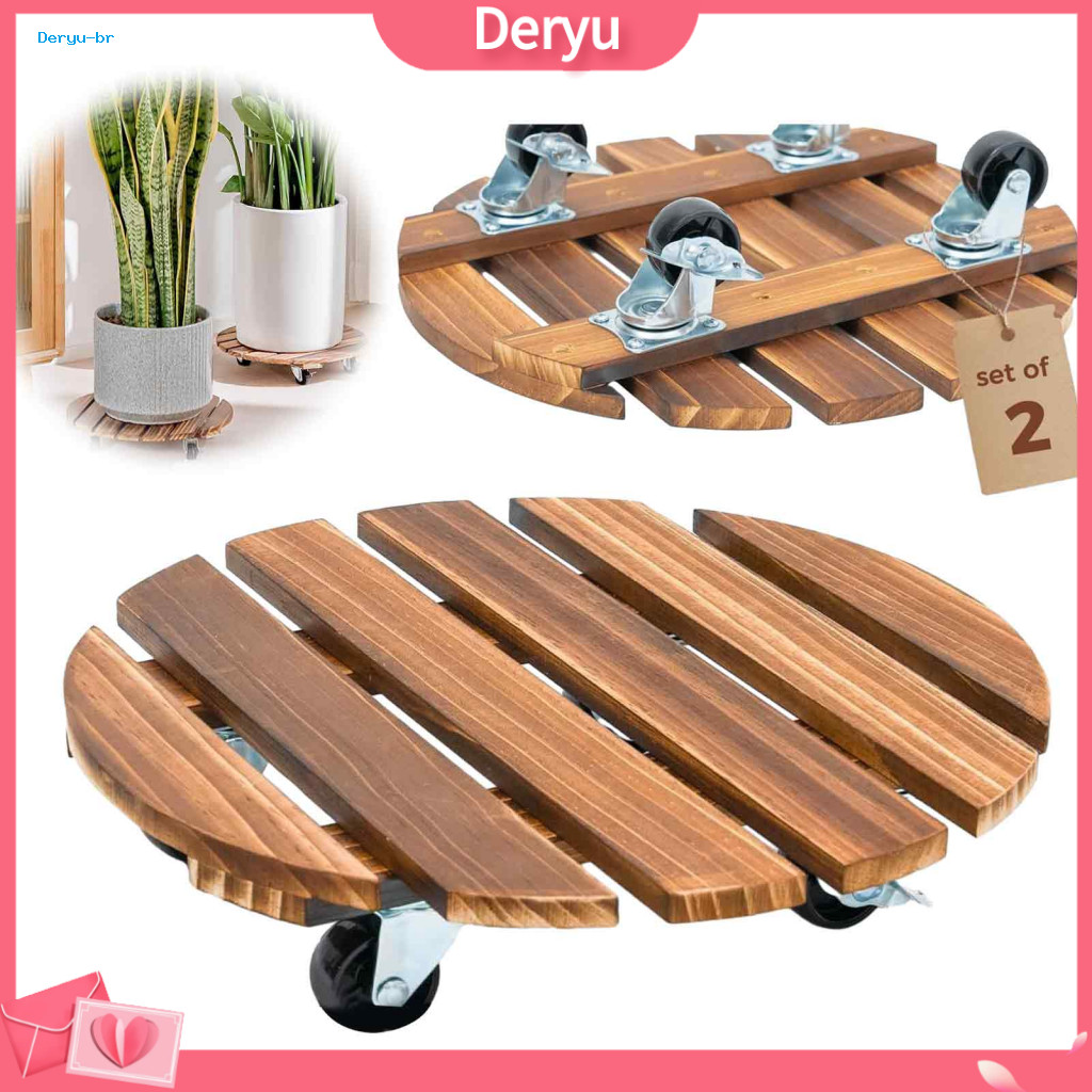 Rolling Plant Caddy for Heavy Pots Outdoor Garden Pot Stand with Casters Duty Round Wood Wheels – Movable for Indoor f