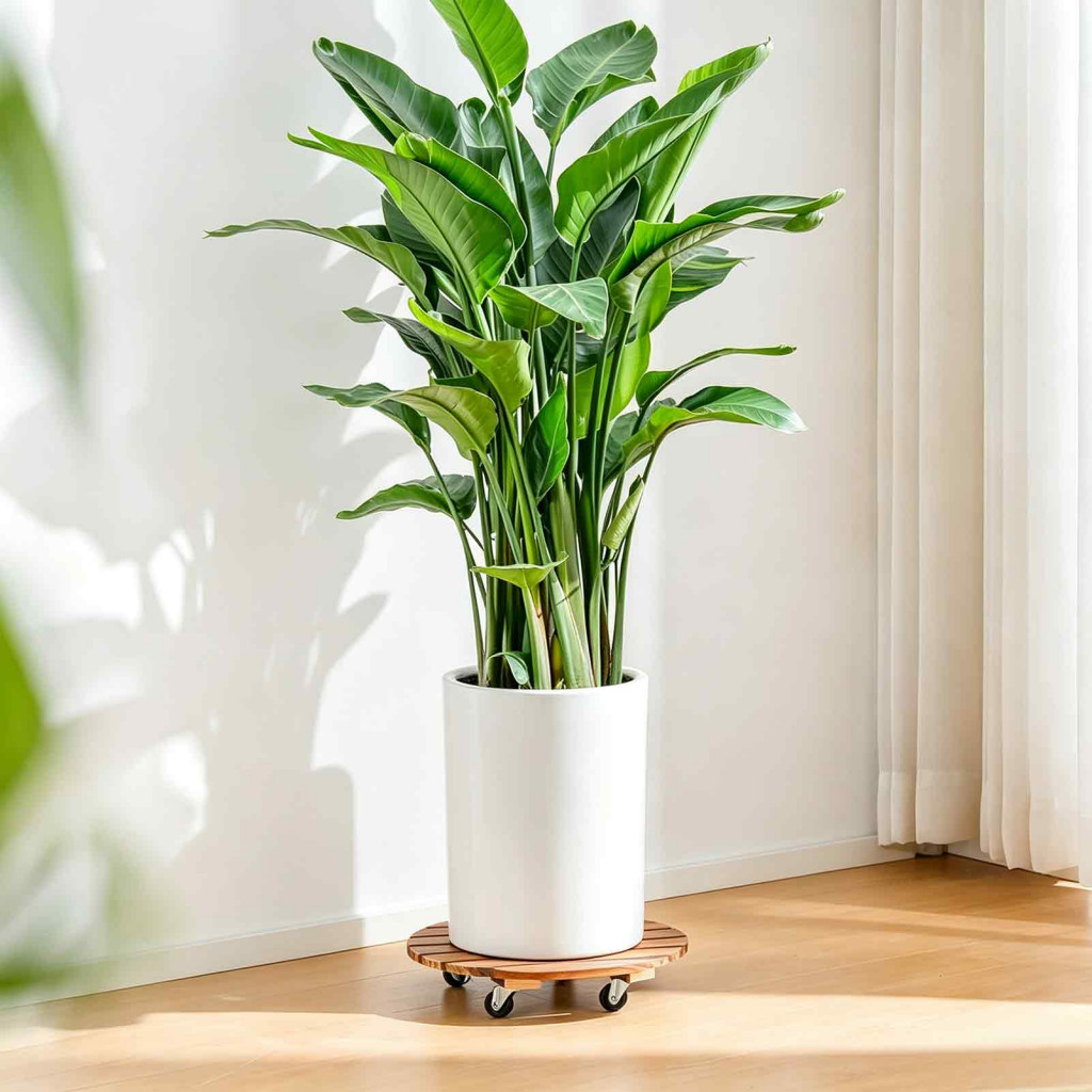 Heavy Duty Round Wood Plant Caddy with Wheels – Movable Rolling Stand for Indoor Outdoor Flower Pots Durable Casters f