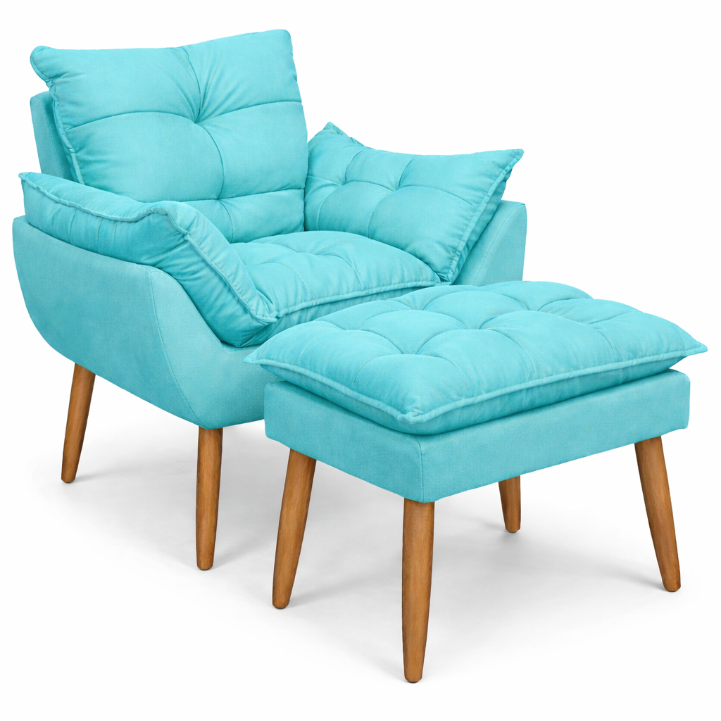 Kit Poltrona + Puff Quarto De Bebê Completo Tecido Suede Sala Moveis Decorativo Game Smart Tv