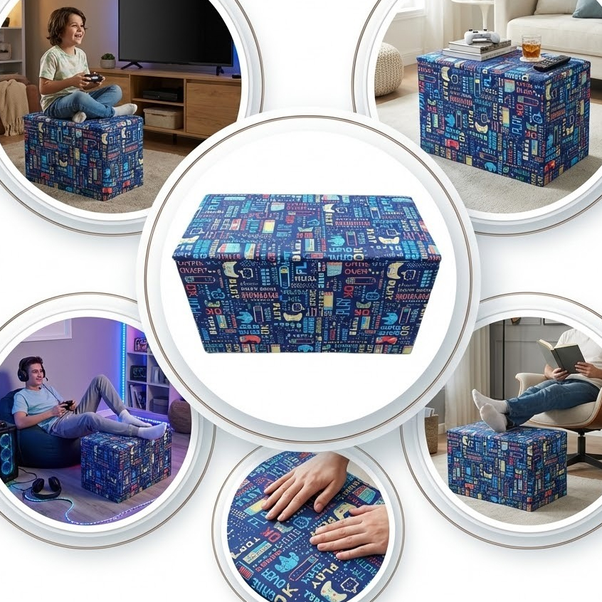 Puff Bau Grande 70x35x42 Retangular Organizador De Objetos Games