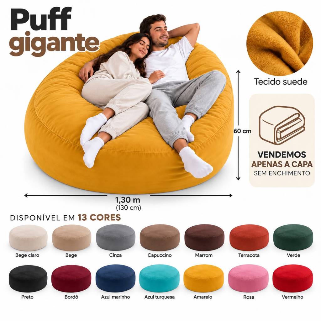 Puff Gigante Casal Família Confortável Sala Quarto Infantil Área de Lazer Filmes Jogos Game e Descanso - Moveis Trida