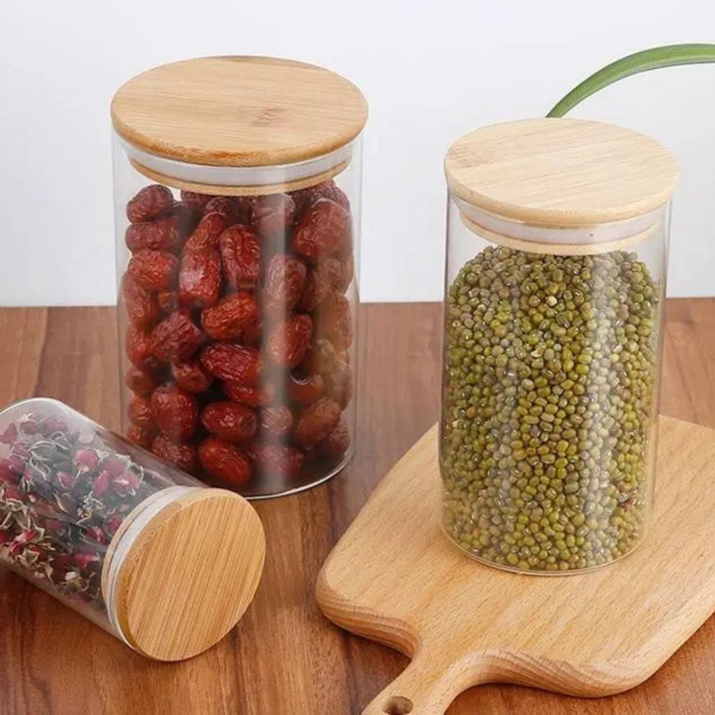 Pote Hermético de Vidro 1000ml com Tampa de Bambu Conservação Ideal Designer Moderno e Luxuoso