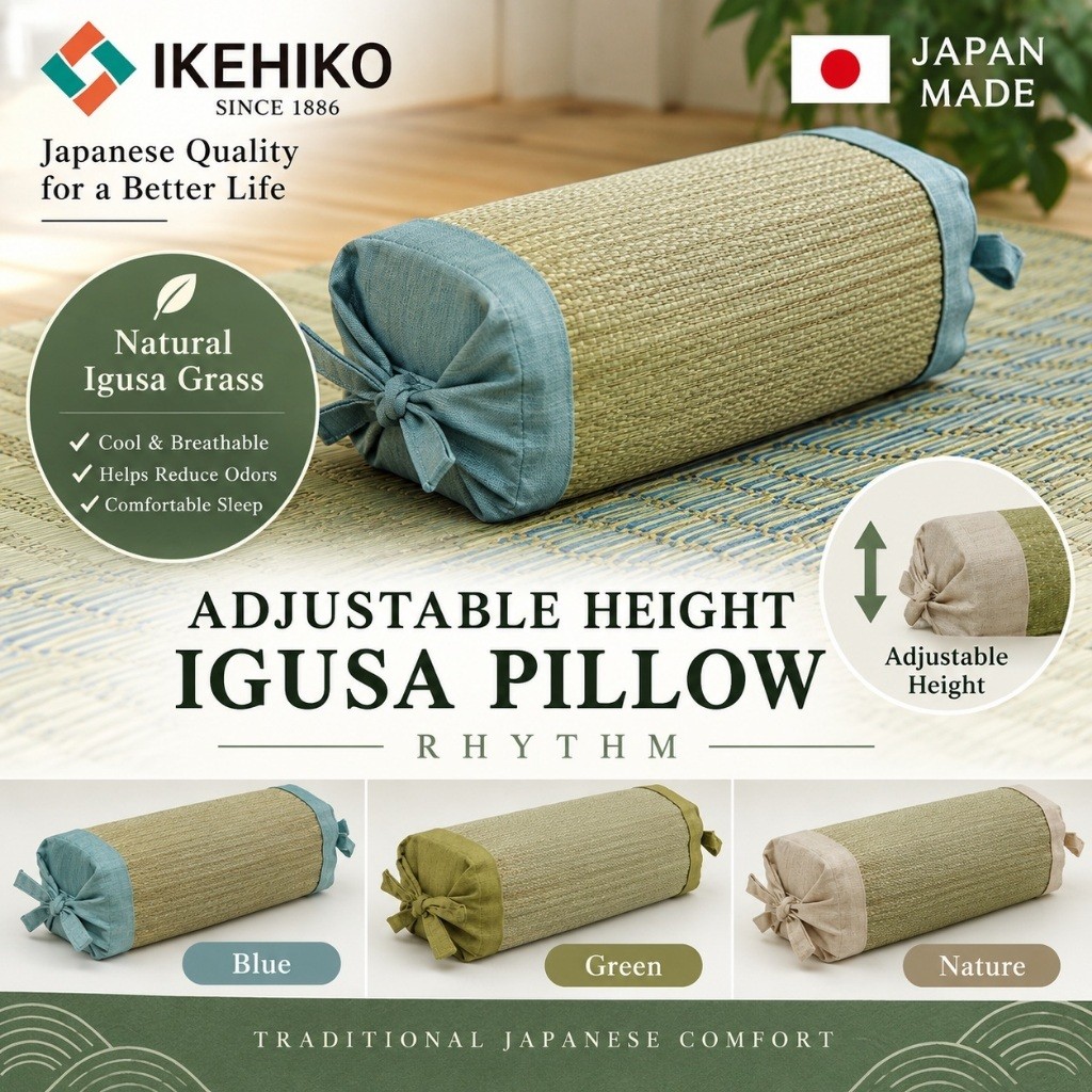 IKEHIKO Japanese Igusa Grass Pillow Adjustable Height 30×15cm RIZUMU Kaku Pillow