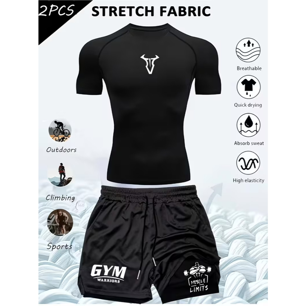 Kit compressão e short 2 em 1 training gym muscle academia confortavel exclusiva