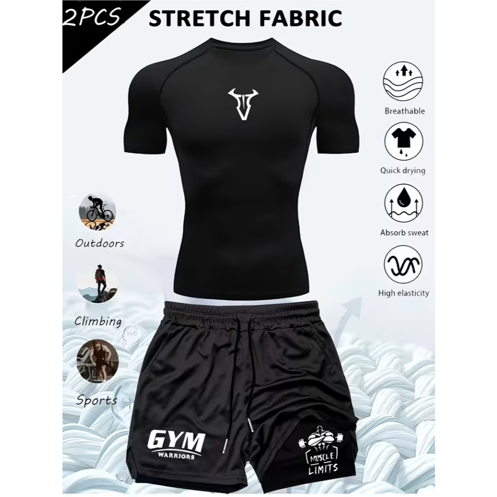 Kit compressão e short 2 em 1 training gym muscle academia confortavel exclusiva