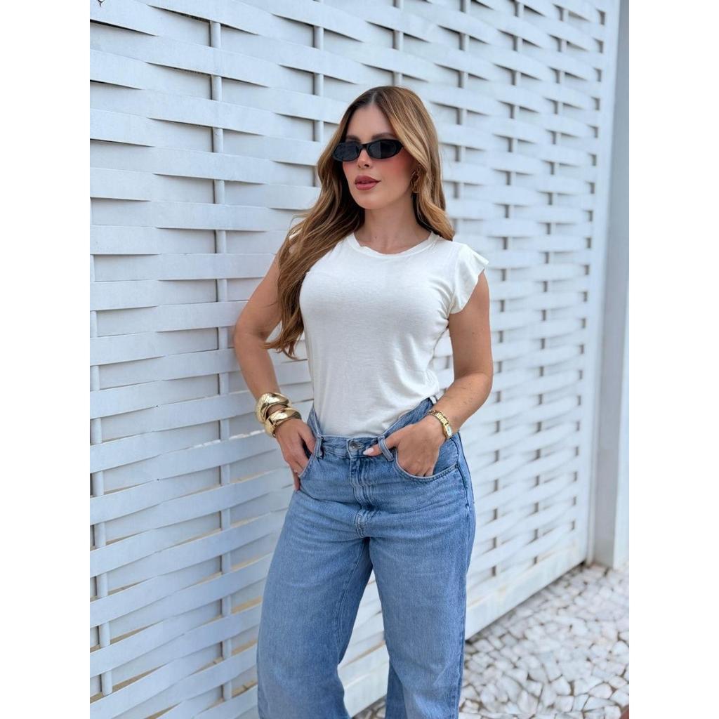 Blusa Feminina em Viscolycra com Manga Muscle e Gola Redonda